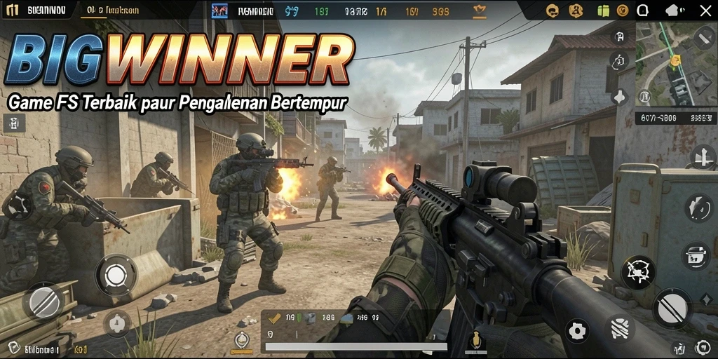 Tampilan gameplay seru dalam BIGWINNER dengan aksi tembak menembak yang intens.