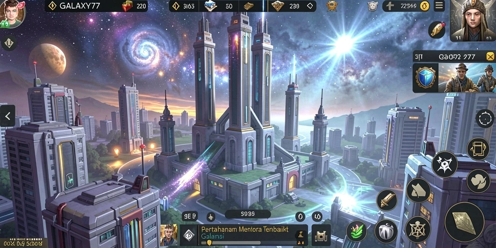 Tangkapan layar menunjukkan aksi seru di GALAXY77 saat mempertahankan menara.