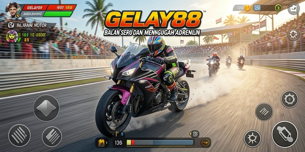 Gameplay seru dalam GELAY88 dengan balapan motor yang mendebarkan.