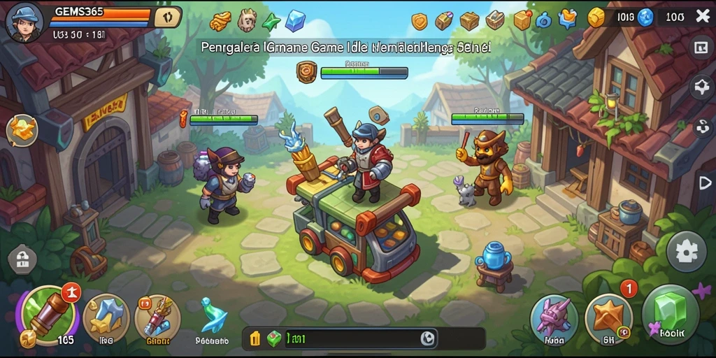Screenshot gameplay GEMS365 yang menunjukkan kemajuan dalam permainan Idle.