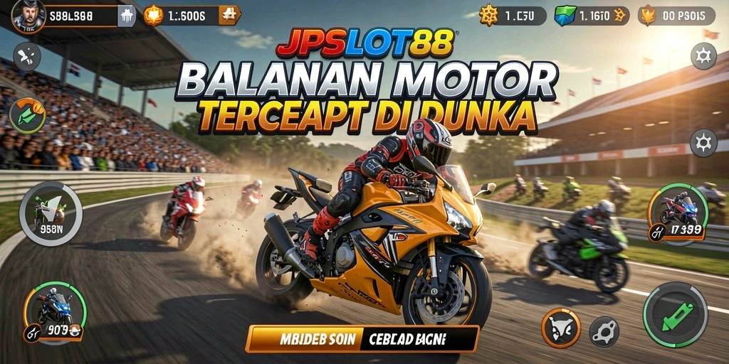 Screenshot gameplay <strong>JPSLOT88</strong> yang menampilkan balapan motor yang menegangkan.
