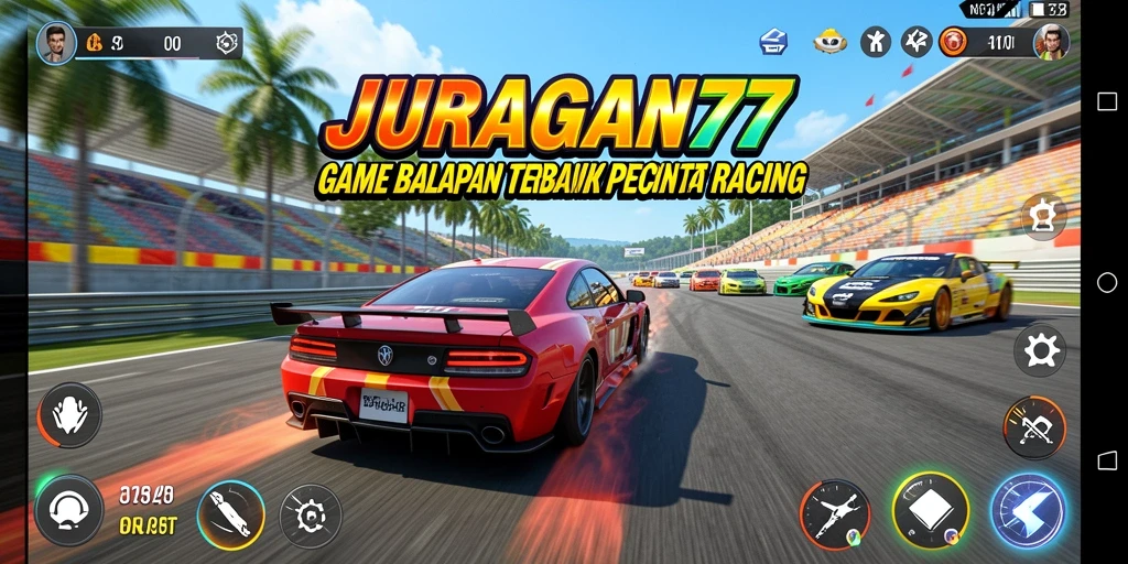 Tangkapan layar menampilkan aksi balapan seru di JURAGAN77.