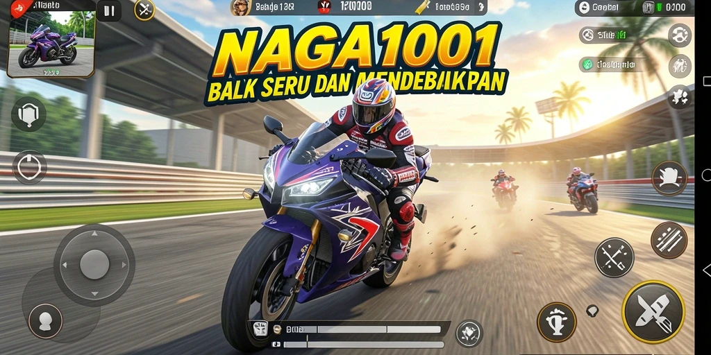 Tampilan gameplay NAGA1001 yang menampilkan balapan motor mendebarkan.