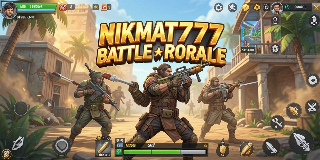 Tangkapan layar menunjukkan aksi dramatis dari gameplay Battle Royale di NIKMAT777.