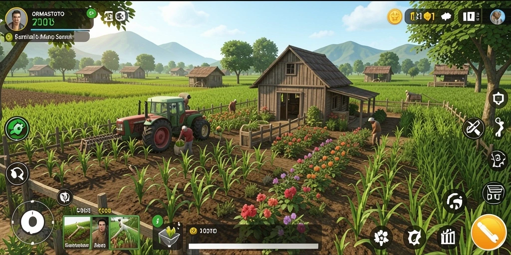Tampilan gameplay seru di ORMASTOTO yang menggambarkan aktivitas bertani.