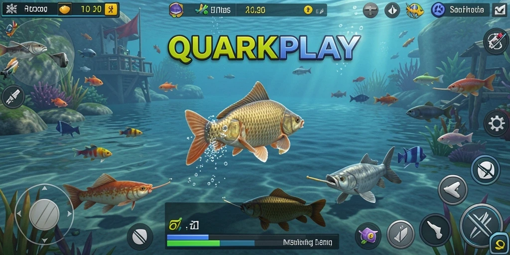 Tangkapan ikan yang berwarna-warni dalam gameplay QUARKPLAY.