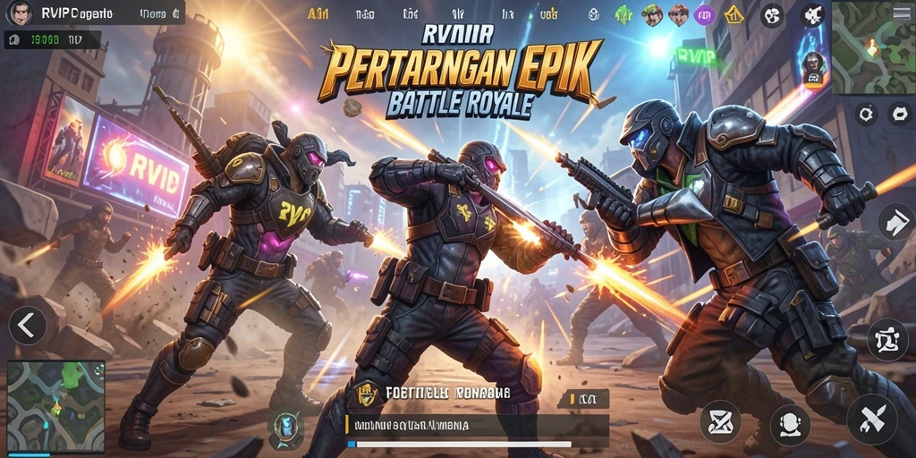 Screenshot menampilkan aksi mendebarkan dalam gameplay Battle Royale RVIP.