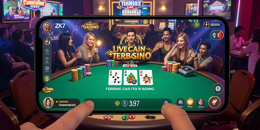 Tampilan gameplay ZK7 dengan dealer langsung di roda roulette.
