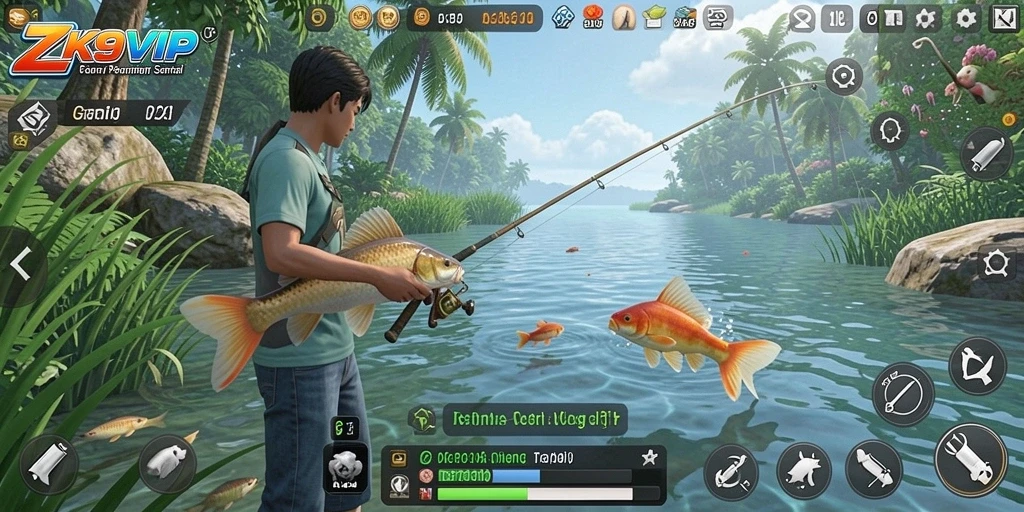 Screenshot gameplay ZK9VIP menunjukkan pengalaman memancing yang mendebarkan.